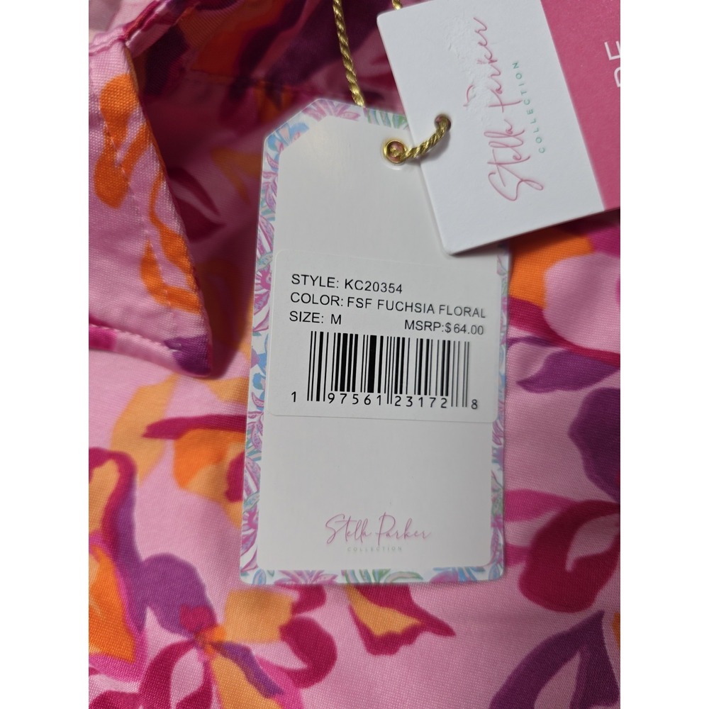 Stella Parker UPF Sun Protection Floral Twist Shirt Dress Pink Fuchsia M NWT - Picture 7 of 12